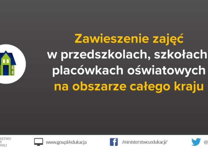 Zawieszenie zajęć dydaktyczno – wychowawczych z powodu zagrożenia koronawirusem SARS-Cov-2